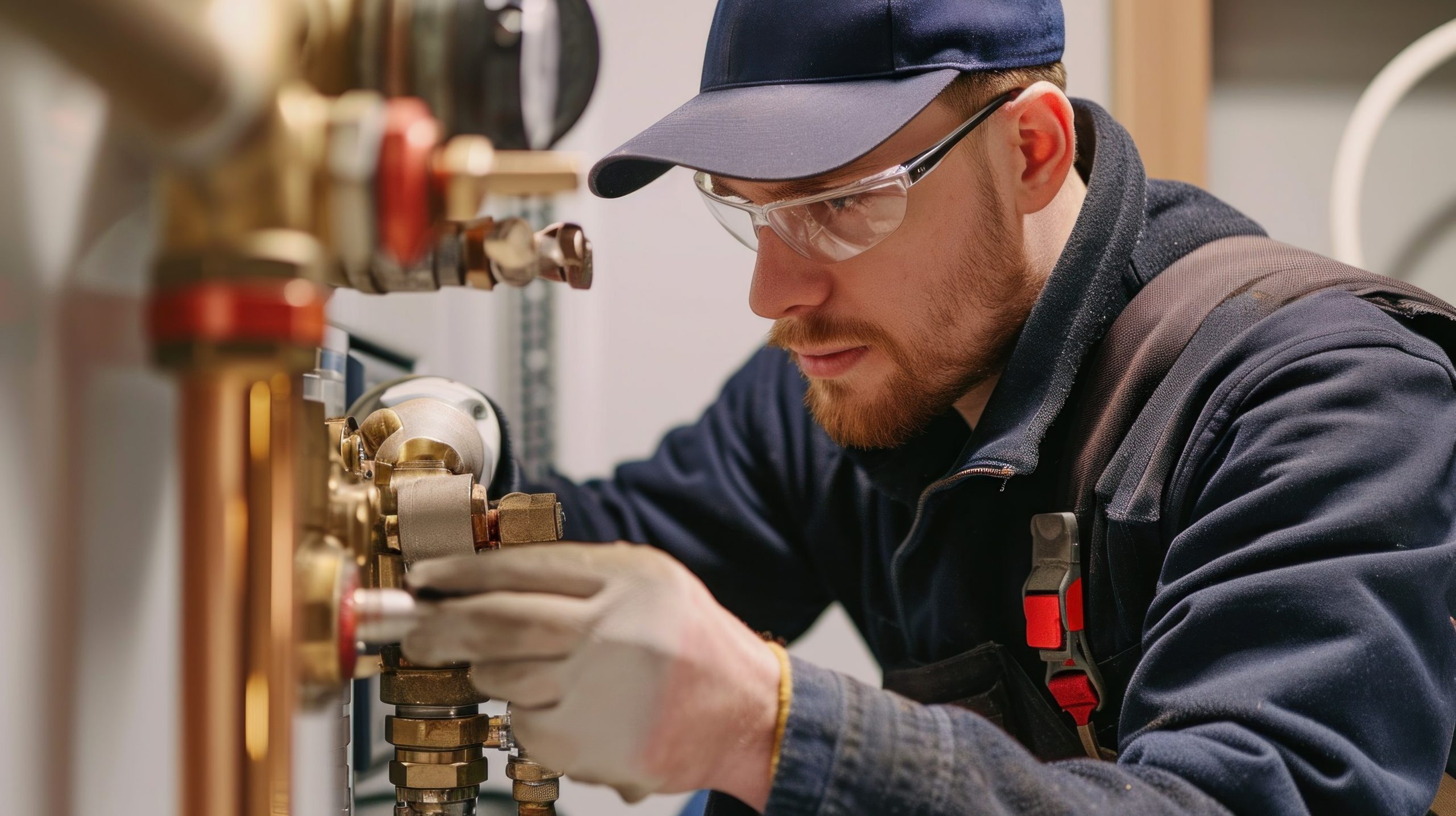 Professional Caucasian Plumber Repairing Tank Water Heater in Boiler Room of Commercial Building. Heating Equipment Maintenance Theme